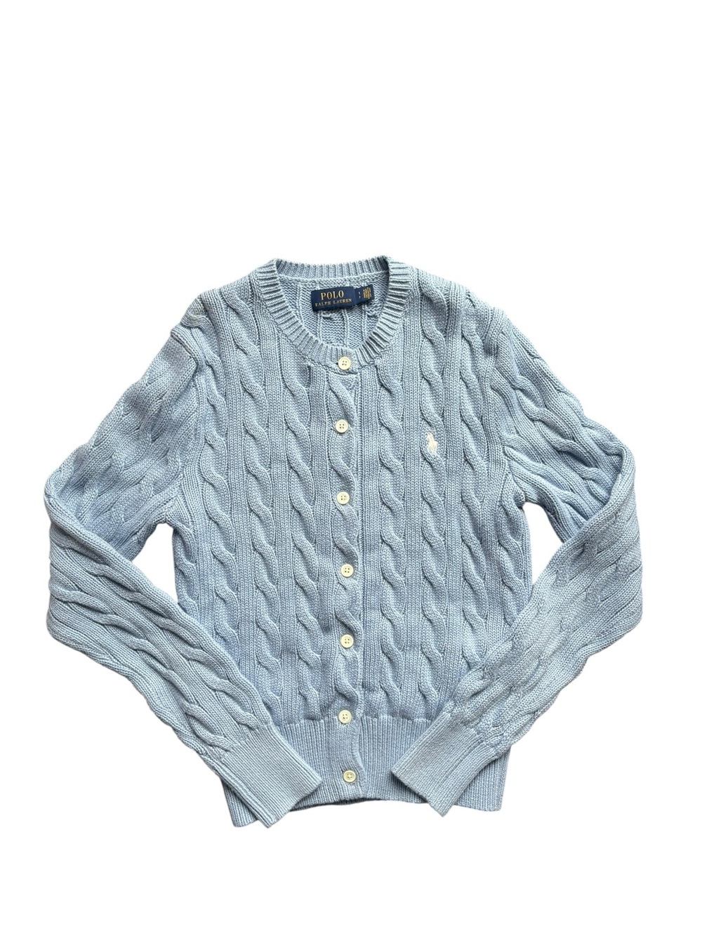 Ralph Lauren Light Blue Cable-Knit Button Cardigan